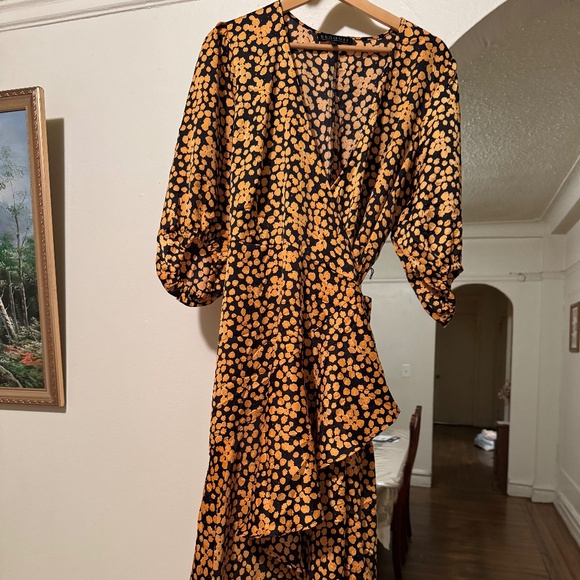 Eloquii Yellow and Black Floral Maxi Wrap Dress - 18 - Picture 1 of 3